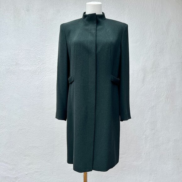 Alfani Military-Style Long Line Jacket Mandarin Collar Deep Green Size 8 Petite - Picture 16 of 16